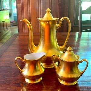 Vintage Pickard Rose and Daisy 24k encrusted coffee set.